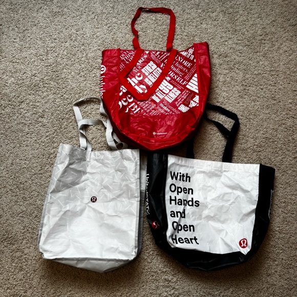 lululemon athletica Handbags - Large Lululemon Tote Bag Bundle Reusable Bags Black Red White